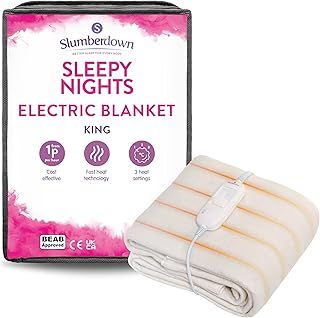 Slumberdown Sleepy Nights Electric Blanket King Size - Warm & Cosy 3-Heat Settings BEAB Approved Heated Blanket for Bed - Comfortable, Easy Fit Straps, Machine Washable (142cm x 150cm)