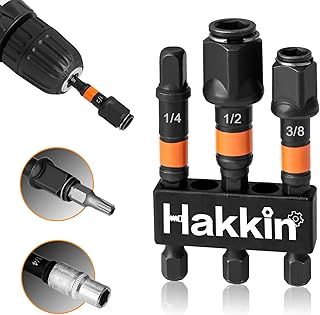 Impact Socket Adapter Set Hakkin 3Pcs 1/2” 3/8” 1/4” Drive Socket Adapter Set Turns Power Drill Into High Speed Nut Driver Torque Impact Wrench