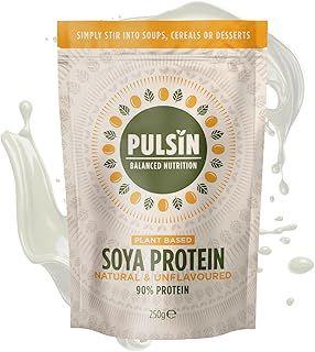 Pulsin - Unflavoured Vegan SOYA Protein Powder - 250g - 9g Protein, 0.1g Carbs, 39 Kcals Per Serving - Gluten Free, Palm Oil Free & Dairy Free Protein