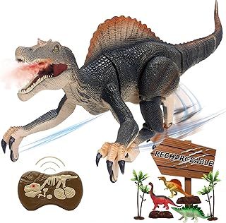 Remote Control Dinosaur Toys for Boys Electronic RC Spray Raptor Toy 2.4Ghz Walking Roaring Jurassic Spinosaurus Realistic 18.1" Dino Rechargeable Birthday Gift for Kids 3 4 5 6 7 8