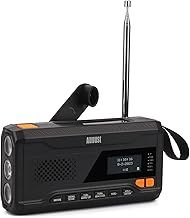 Solar Power Bank Wind Up Radio with Bluetooth - August MB290B - Camping or Fishing Rechargeable 4500mAh All-in-One Portable DAB/FM Radio, Bluetooth 5.0, 3.5mm - Hand Crank 3 Brightness Torch - Black