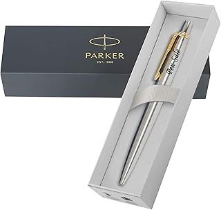 Personalised Engraved Premium Parker Jotter Stainless Steel Gold Trim Ballpoint Pen in a Classy Gift Box, Custom Gifts for Christmas