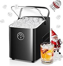 FOHERE Ice Maker Machine Countertop, 14KG in 24H, Ice Ready in 5 Mins, 2 Bullet Ice Sizes, Self-Cleaning Portable Ice Cube Maker with Handle, Ice Scoop & Basket, Home/Kitchen/Office/Bar