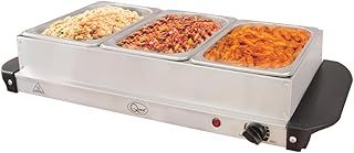 Quest 16520 Compact Buffet Server and Warming Tray / 3 x 1.2L Trays / 200W / Rapid Heating/Adjustable Thermostat/Lids Included