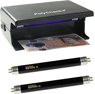 4W UV Note Checker with 2 Spare DuraBulb Bulbs - Detects Fake Polymer & Paper Bank Notes