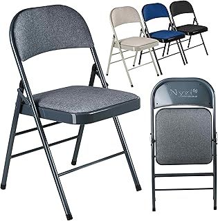 Nyxi Folding Chairs with Padded Fabric Seats, Metal Frame, Foldable Chair Home Office Dinning, Multi-Purpose Indoor & Outdoor (Dark Grey, 1 X Chair)