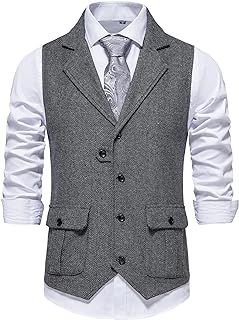 Men's Herringbone Tweed Waistcoats V Neck Casual Suit Vest for Formal & Informal Occasions