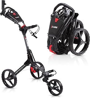 CUBE CART 3 WHEEL PUSH PULL GOLF CART - TWO STEP OPEN/CLOSE - SMALLEST FOLDING LIGHTWEIGHT GOLF CART in The WORLD - CHOOSE COLOR!