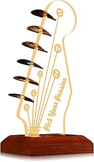 Light Up Guitar Pick Holder, Acrylic Electric Guitar Headstock Shaped Pick Holder with Wooden Base for Picks Storage and Display, Guitar Accessories Gift for Guitar Players Guitarists