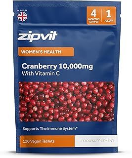 Zipvit Cranberry Tablets 10,000mg with Vitamin C, High Strength Cranberry Extract, 120 Vegan Tablets for Immune Support, 4 Month Supply, Supplement for Men & Women