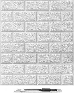 Art3d 10Pcs 3D Brick Wallpaper in White, Faux Foam Brick Wall Panels Peel and Stick, Waterproof for Bedroom, Living Room, and Kitchen Decor (14.5 Sq.Ft)