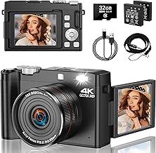 4K Digital Camera 64MP Autofocus Vlogging Cameras with 3" 180° Flip Screen, 18X Zoom Compact Camera with Macro Function 32GB Card, 2 Batteries for Teens, Students, Kids, Boys, Girls