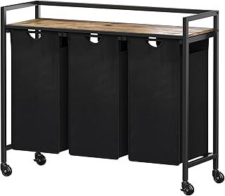 Lifewit 120L Laundry Basket on Wheels, 3 Sections Washing Basket With Large Storage Shelf and 3 Removable Laundry Bags, Triple Section Laundry Hamper for Dirty Clothes for Laundry Room Bedroom, Black