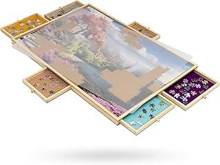 Tektalk Wooden Jigsaw Puzzle Table Plateau Portable Puzzle Board with 6 Colorful Sliding Drawers (1000PCS)