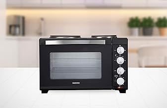 Daewoo 1500W 32L Capacity Electric Oven with 1000W and 600W Hot Plates, 90-230° Adjustable Temperature Settings and 60 Minute Timer with Indicator Light, 4SS Heating Element and Double Glass Door