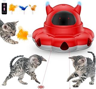 Cosicosy 2-in-1 Interactive Cat Toys for Indoor Cats, Automatic Cat Toy with 7 Holes Mice Whack A Mole Moving Feather, Red Dot & Star Pointer Kitten Toys, Smart cat toy with remote control, Red