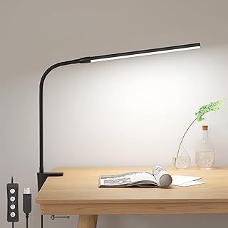 Lepro Desk Lamp Clamp, Eye Caring Desk Light, 5W 460lm, Dimmable LED Desk Lamp, 10 Brightness Levels x 3 Colour Modes, USB Powered Clip on LED Desk Light for Office, Study, Crafts, Nails, Reading