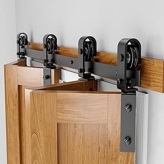 Bifold Sliding Barn Door Hardware Track Kit for Double Bi-Folding Closet Door,Heavy Duty Roller for Smooth and Quiet Sliding,Easy Install,Black(Doors Not Included)