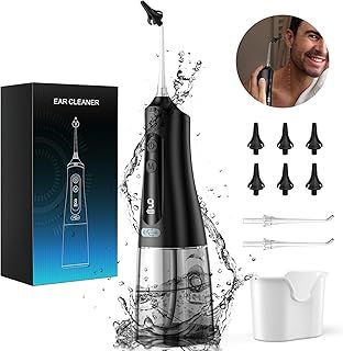 DIHOOM Ear Wax Removal Kit, Rechargeable Electric Earwax Removal Tool with 9 Pressure Modes, 6 Replaceable Tips, IPX7 Waterproof, Sewage Cup, 350ml Water Tank, Suitable for Children and Adults