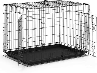 VOUNOT® Dog Crate Portable Pet Crate Foldable Secure Puppy Cage with 2 Doors, Removable Slide Tray, Carry Handles, Large 36 Inches, Black