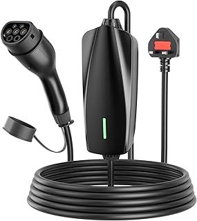 EV Charger Cable Type 2 To 3 Pin Plug 6M,13A,3.3KW,Electric Car Charger IP67,Plug and Play,Includes Charger Cover,Manual,Portable Storage Bag,for EV & PHEV,Black