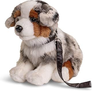 Uni-Toys - Australian Shepherd Puppy, Sitting (with Leash) - 22 cm (Height) - Plush Dog Pet - Plush Toy, Cuddly Toy