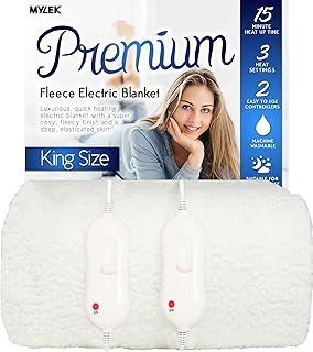 MYLEK Electric Blanket King Size Bed Fleece Fitted Heated Mattress Cover Underblanket Dual Control, Elasticated Skirt, Size 190 x 152 x 40cm, Overheat Protection, Machine Washable, All Night Use