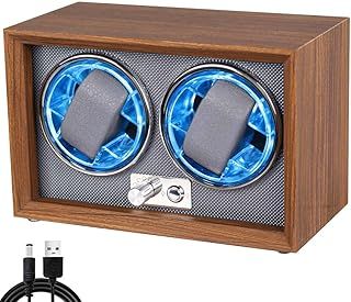 Automatic Watch Winder with LED Light Soft Flexible Watch Pillow AC Adapter Quiet Motor 4 Rotation Modes 2 Slots