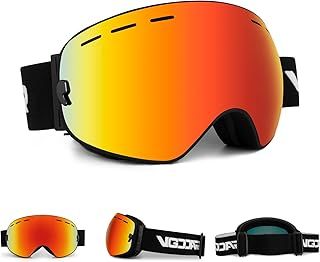 OTG Ski Goggles, Frameless Ski Goggles with Anti-Fog Double Spherical Lens, 100% UV400 Protection Ski Snow Goggles for Men/Women