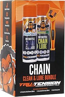Tru-Tension | Motorcycle Chain Clean & Lube Bundle | Perfect For Road Riding, Off-Road, Commuting & Touring | Motorcycle Tools & Accessories | Cleaner, Lubricant & Brush Set