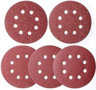 100pcs 125mm Sanding Discs, (Hook and Loop 20 x 40/60/80/120/180 Mixed Grit), 8 Hole 5 Inch Round Sanding Discs Pads for Random Orbital Sander by AniSqui