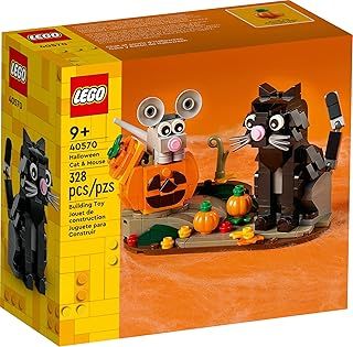 LEGO Halloween Cat & Mouse 40570 Building Kit, Whimsical Halloween Décor with Adorable Cat, Mouse, and Pumpkin Toys, Halloween Toy