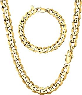 LOLIAS Men Sturdy Cuban Chain Necklace Bracelet Set 5/9mm Width, 18" 20" 22" Length, Silver Tone 316L Stainless Steel Mens Chain Necklace Bracelet for Boy Hip Hop Jewelry Men's Jewellery