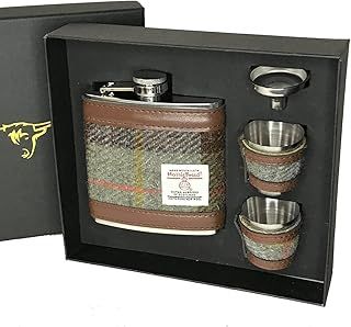 Glen Appin of Scotland Harris Tweed Hip Flask Gift Set - MacLeod Tartan HF2150-COL15