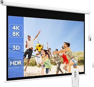 WASJOYE 120"Motorized Projector Screen Electric Diagonal Automatic Projection 16:9 8K HD Movies Screen for Home Theater Cinema Office Video Game Outdoor Indoor W/Remote Control and Wall/Ceiling Mount