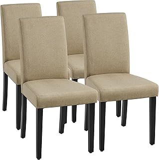 Yaheetech Upholstered Fabric Dining Chairs Set of 4 High Back Kitchen Dining Room Chairs with Solid Wood Legs for Home/Restaurant, Khaki
