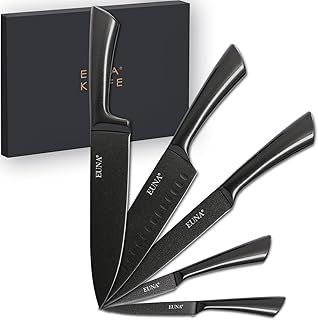 EUNA 5 PCS Kitchen Knife Sets Professional Sharp Knives Set with Cover&Gift Box Durable Cooking Japanese Knives Set for Carbon Steel Ninja Knives with Integrated Handle&Non-Stick Coating