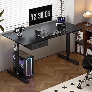 Electric Standing Desk, Sit Stand Table, Height Adjustable Electric Standing Computer Desk with USB Charging Port and Desk Drawer for Home Office(140cm X 70cm, Black)-Easton