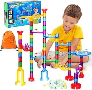 LOYO Marble Run, Marble Runs with 40 Pieces Glass Marbles for Kids, Marble Game STEM Educational Learning Toy, Construction Building Toy Gifts for Boys Girls 4 5 6 7 8 + Year Old