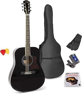 Max SoloJam Beginner Acoustic Guitar Starter Kit - 6 Months Lessons, Full-Sized Black Western Acoustic Guitar for Adults & Kids - Complete Starter Acoustic Guitar Pack with Accessories