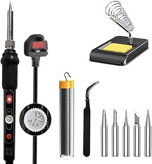 Soldering Iron Kit Electric with Switch 60W Adjustable Temperature200℃ - 450 ℃ Soldering Gun Welding Tools, Solder Wire Tube/Soldering Stand/5pcs Replacement Tips/Tweezers
