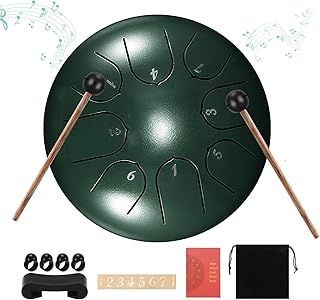 Steel Tongue Drum, SUNJULY 6 Inch 8 Tune Hand Pan Drum Tank Drum With Drumsticks Carrying Bag Percussion Instruments, Tonic Sticker and Travel Bag