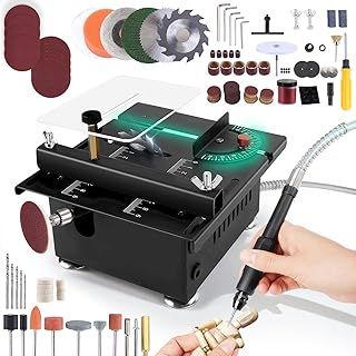 Mini Table Saw 100W, Adjustable Cut Depth and 7-Speed, 4 Blades Metal Chop Saw, Desktop Woodworking Small Bench Saws for Crafts Handmade DIY Hobby Model PCB Cutting Machine