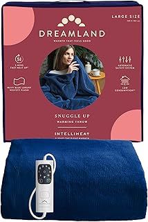 Dreamland Snuggle Up Electric Throw – Navy Blue, 5 Minute Fast Heat Up, Luxury Velvet Plush, 1 Control, 6 Temperature Settings with Timer, Machine Washable and Tumble Dry Safe, 160x120cm