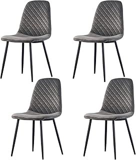 Set of 4 Velvet Dining Chairs Fabric Upholstered seat with Metal Legs Dressing Lounge Home(Gray,4)