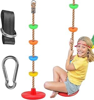 Climbing Rope Tree Swing with Platforms and Disc Swings Seat, Outdoor Backyard Playground Swingset Accessories with 59" Tree Swing Strap and Snap Hooks for Kid, Outside Tree Swing Set