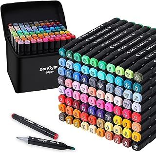 ZonGym Alcohol Markers, 80 Colors Dual Tip Markers Set, Permanent Marker Pens, Colouring Pens for Drawing, Sketching, Anime and Manga Colouring Books Adults with Carrying Case