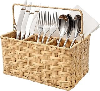 GRANNY SAYS Kitchen Utensils Holder, Pack of 1 Cutlery Holder for Table, Handwoven Wicker Cutlery Organiser Stand, Condiment Organiser Silverware Holder, Cute Utensil Organiser for Countertop
