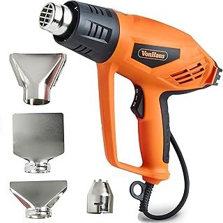 VonHaus Heat Gun - 2000W 350℃ & 600℃ Paint Stripper, Hot Air Gun w/ 2 Temperature Settings, Overload Protection, 1.5s Fast Heating, 5 Nozzles - Heat Stripper for Paint Stripping, Shrinking PVC, Crafts