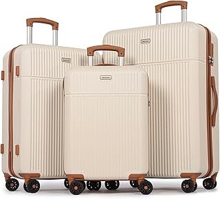 H.yeed Luggage Sets 3, ABS Hard Shell Lightweight Trolley Travel Suitcase Set with 4 Spinner Wheels TSA Lock for Man Women, 21" + 24" + 28"-White